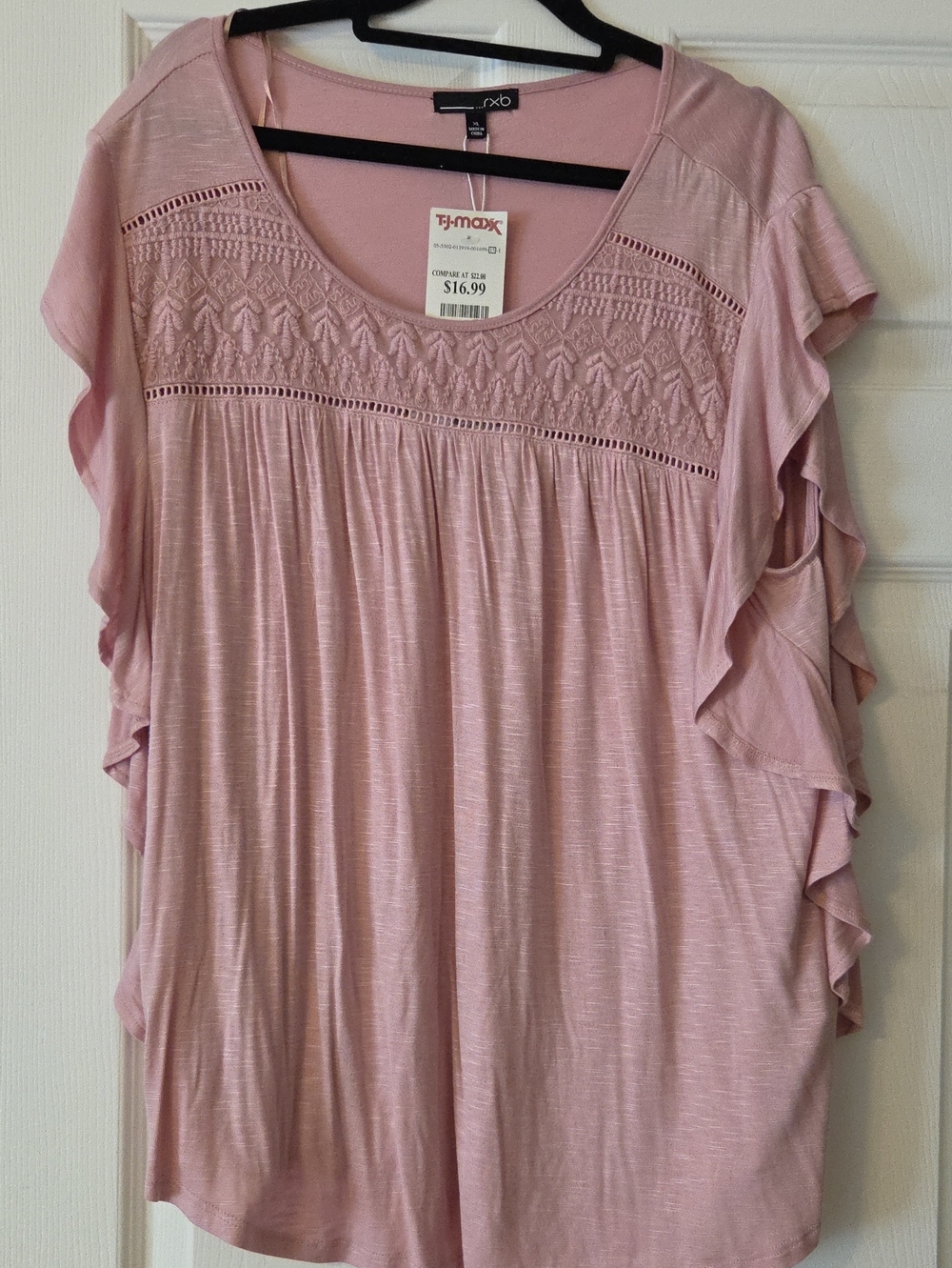Rue21 Soft Pink Crochet Yoke Ruffle Sleeve Tunic Top